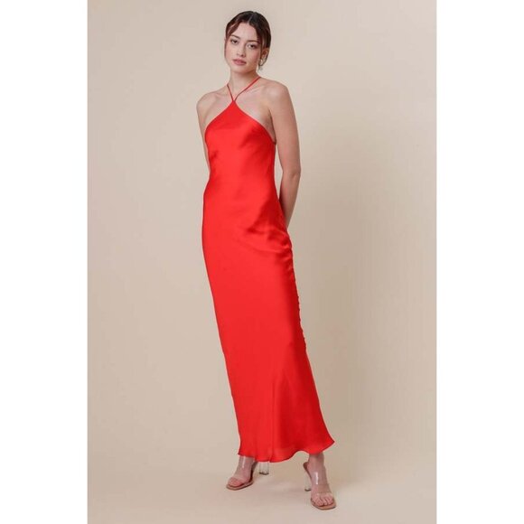 Line & Dot Kira Maxi Dress in Tomato Red Medium New Womens Satin Gown - Picture 14 of 14